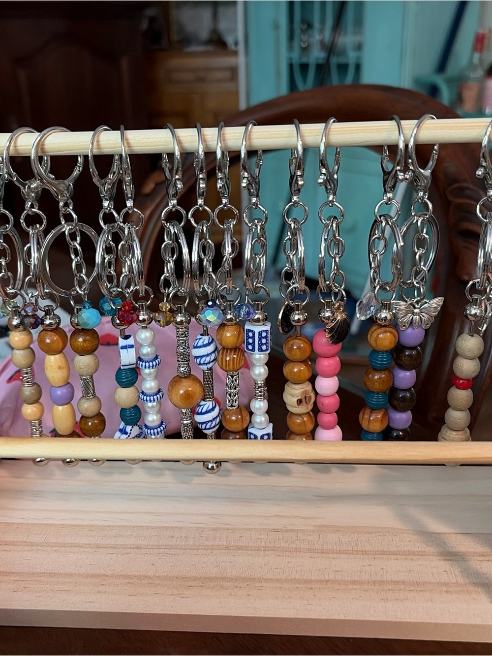 Beaded Wooden Key & Card Holder - Multicolor Styles